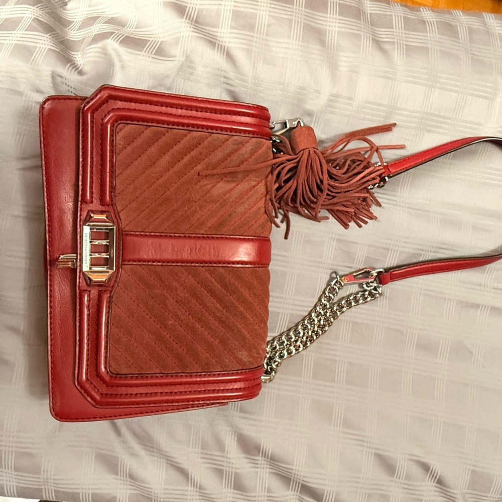 Rebecca Minkoff Red Quilted Crossbody with Tassel and Chain Strap